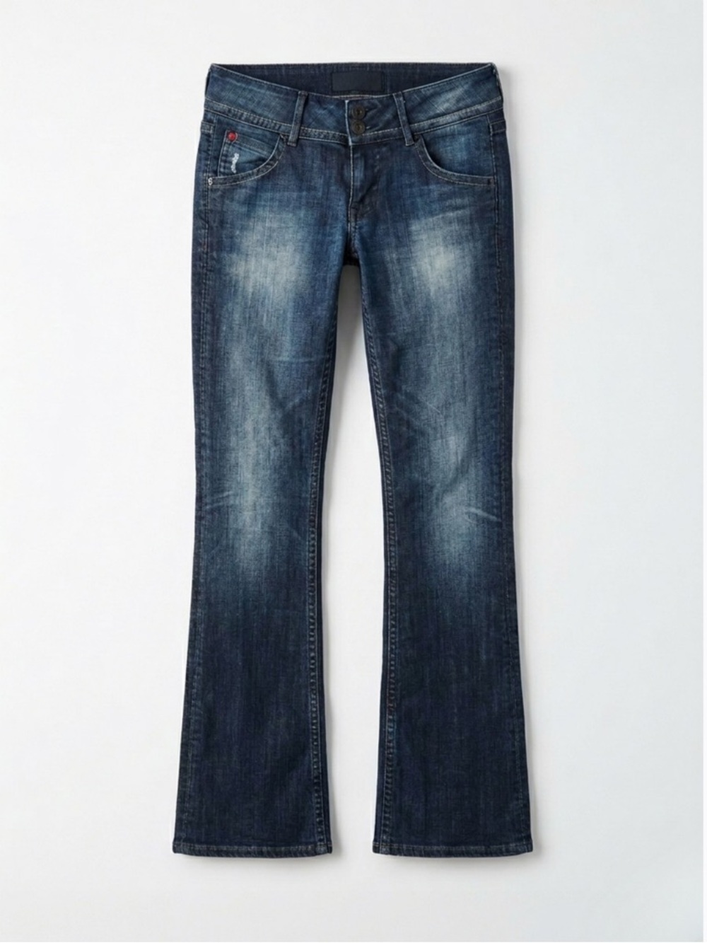 Vintage Y2K Hudson Low Rise Flare Jeans 2000s Distressed Dark Wash Denim - Sz 27